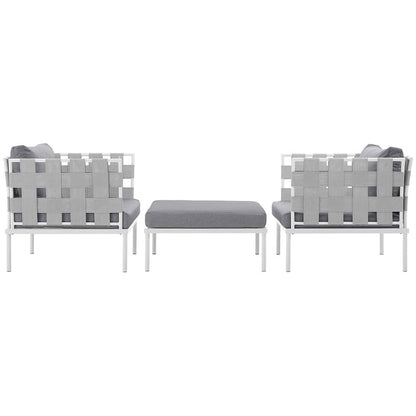 Harmony 3 Piece Outdoor Patio Aluminum Sectional Sofa Set - White Gray