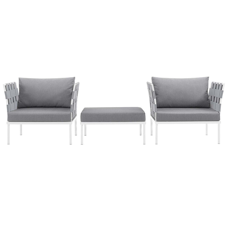 Harmony 3 Piece Outdoor Patio Aluminum Sectional Sofa Set - White Gray