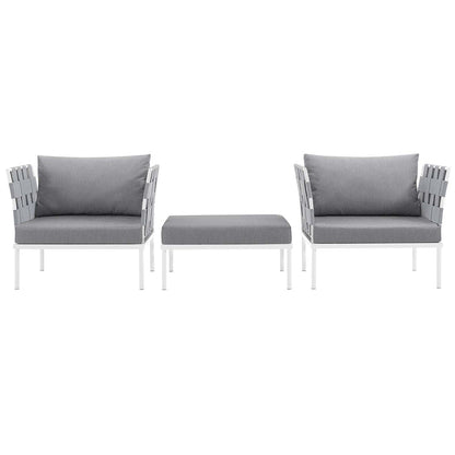 Harmony 3 Piece Outdoor Patio Aluminum Sectional Sofa Set - White Gray