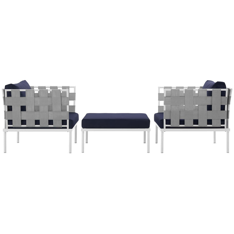 Harmony 3 Piece Outdoor Patio Aluminum Sectional Sofa Set - White Navy
