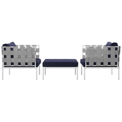Harmony 3 Piece Outdoor Patio Aluminum Sectional Sofa Set - White Navy