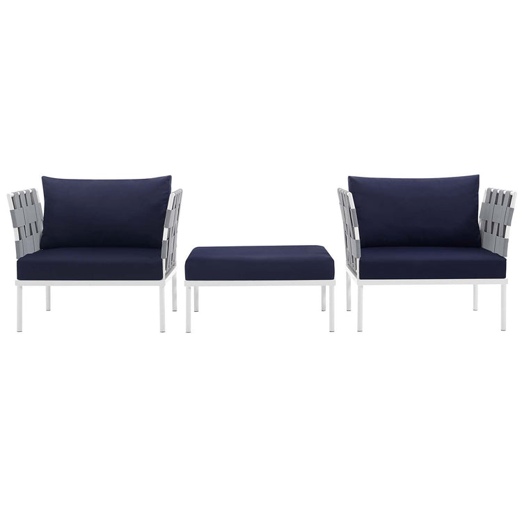 Harmony 3 Piece Outdoor Patio Aluminum Sectional Sofa Set - White Navy