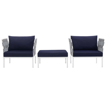 Harmony 3 Piece Outdoor Patio Aluminum Sectional Sofa Set - White Navy