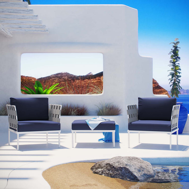 Harmony 3 Piece Outdoor Patio Aluminum Sectional Sofa Set - White Navy