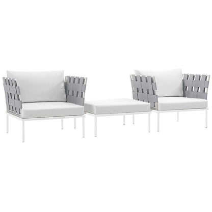 Harmony 3 Piece Outdoor Patio Aluminum Sectional Sofa Set - White White