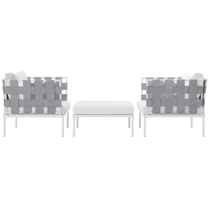 Harmony 3 Piece Outdoor Patio Aluminum Sectional Sofa Set - White White