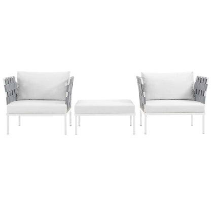 Harmony 3 Piece Outdoor Patio Aluminum Sectional Sofa Set - White White