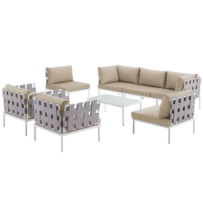Harmony 8 Piece Outdoor Patio Aluminum Sectional Sofa Set - White Beige