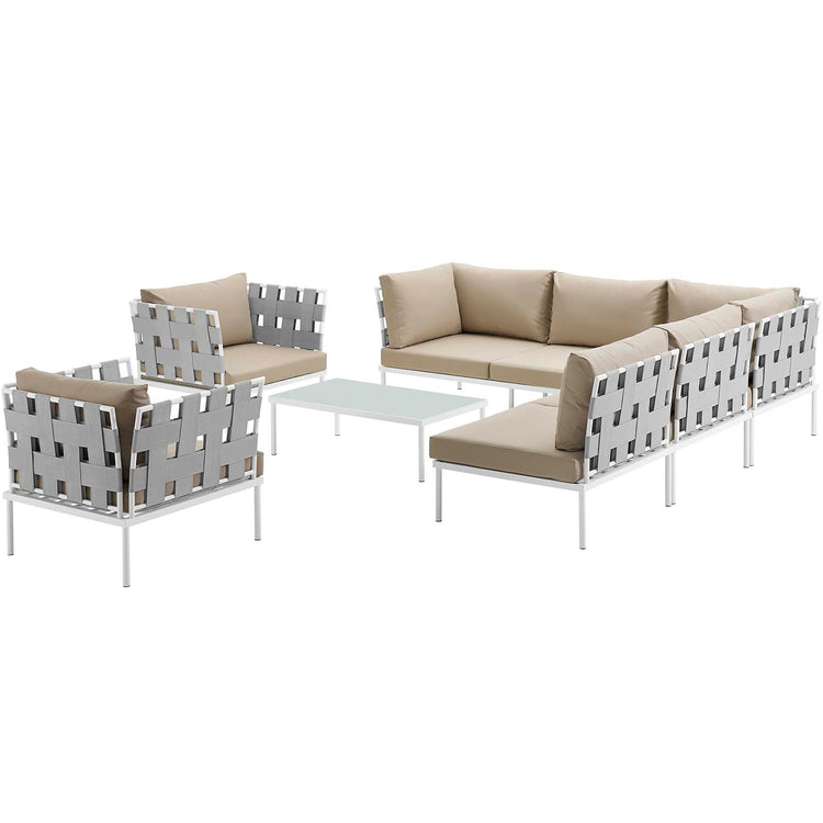 Harmony 8 Piece Outdoor Patio Aluminum Sectional Sofa Set - White Beige