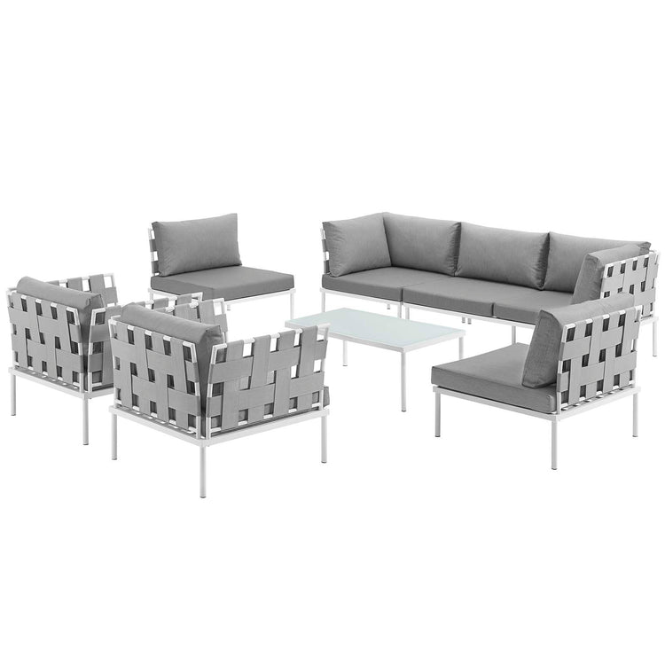 Harmony 8 Piece Outdoor Patio Aluminum Sectional Sofa Set - White Gray