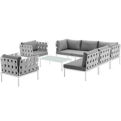 Harmony 8 Piece Outdoor Patio Aluminum Sectional Sofa Set - White Gray