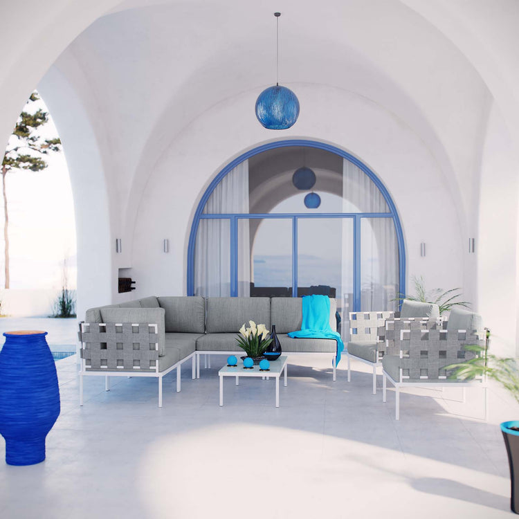 Harmony 8 Piece Outdoor Patio Aluminum Sectional Sofa Set - White Gray
