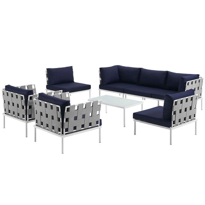 Harmony 8 Piece Outdoor Patio Aluminum Sectional Sofa Set - White Navy