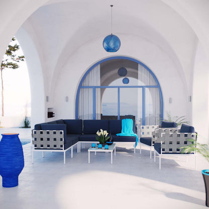 Harmony 8 Piece Outdoor Patio Aluminum Sectional Sofa Set - White Navy