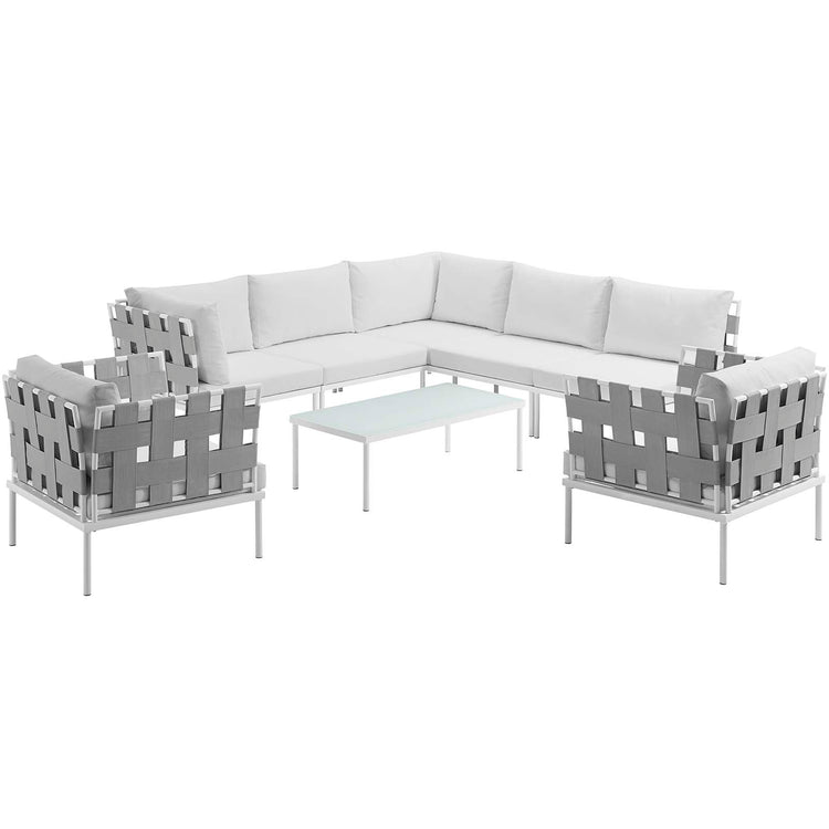 Harmony 8 Piece Outdoor Patio Aluminum Sectional Sofa Set - White White
