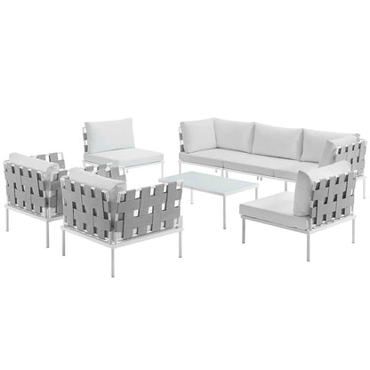 Harmony 8 Piece Outdoor Patio Aluminum Sectional Sofa Set - White White