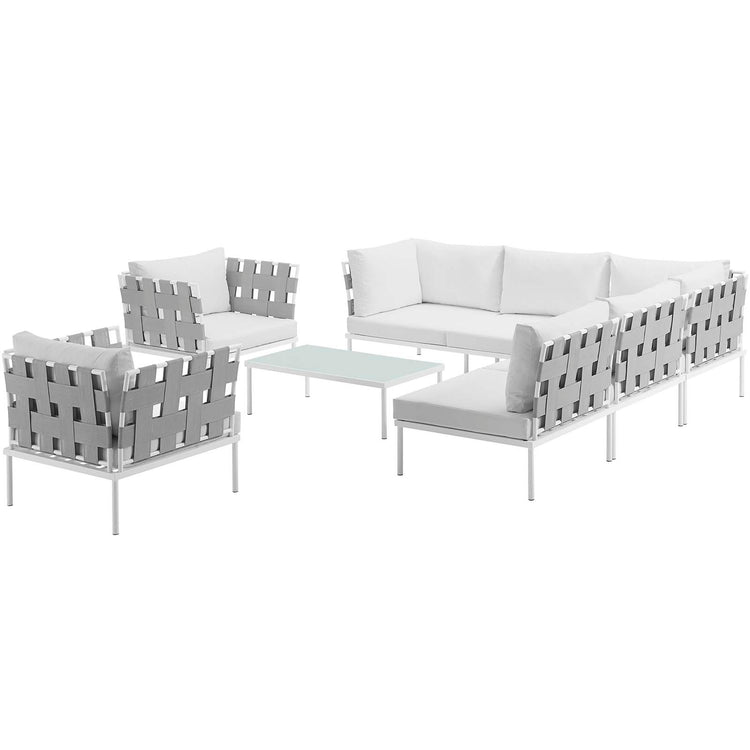 Harmony 8 Piece Outdoor Patio Aluminum Sectional Sofa Set - White White