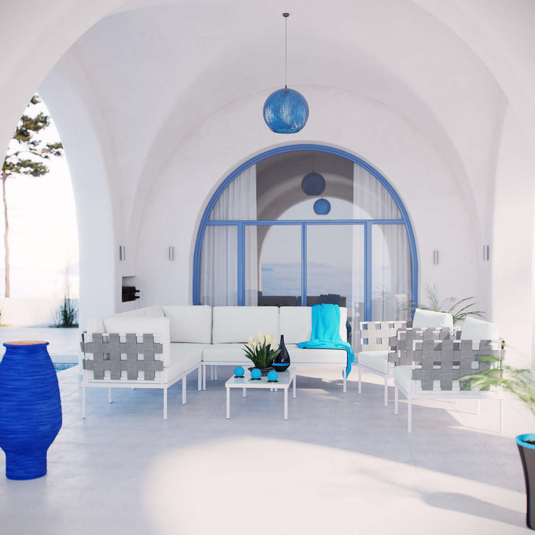 Harmony 8 Piece Outdoor Patio Aluminum Sectional Sofa Set - White White