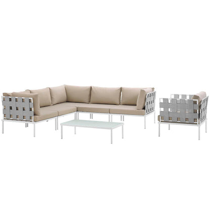 Harmony 7 Piece Outdoor Patio Aluminum Sectional Sofa Set - White Beige
