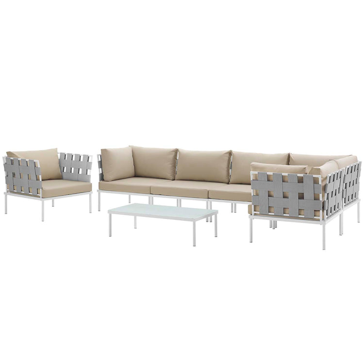 Harmony 7 Piece Outdoor Patio Aluminum Sectional Sofa Set - White Beige