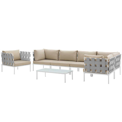 Harmony 7 Piece Outdoor Patio Aluminum Sectional Sofa Set - White Beige