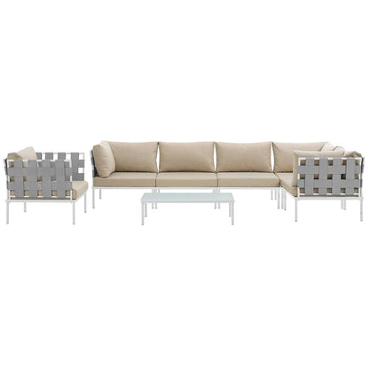 Harmony 7 Piece Outdoor Patio Aluminum Sectional Sofa Set - White Beige