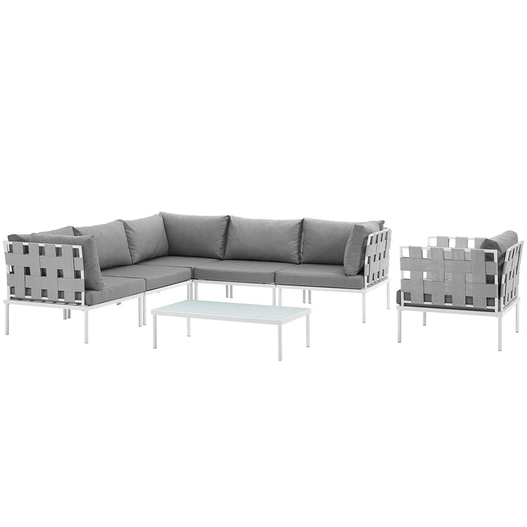 Harmony 7 Piece Outdoor Patio Aluminum Sectional Sofa Set - White Gray