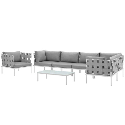 Harmony 7 Piece Outdoor Patio Aluminum Sectional Sofa Set - White Gray