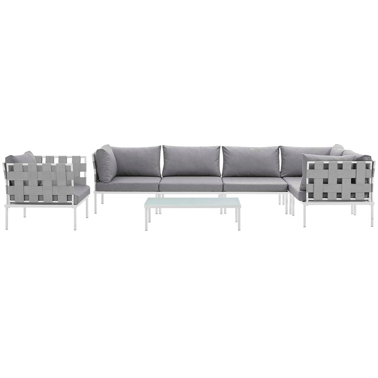Harmony 7 Piece Outdoor Patio Aluminum Sectional Sofa Set - White Gray