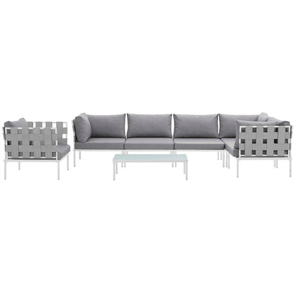 Harmony 7 Piece Outdoor Patio Aluminum Sectional Sofa Set - White Gray