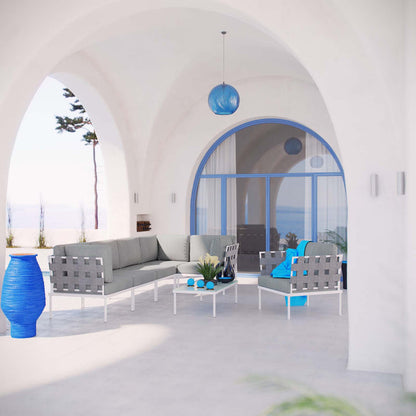Harmony 7 Piece Outdoor Patio Aluminum Sectional Sofa Set - White Gray