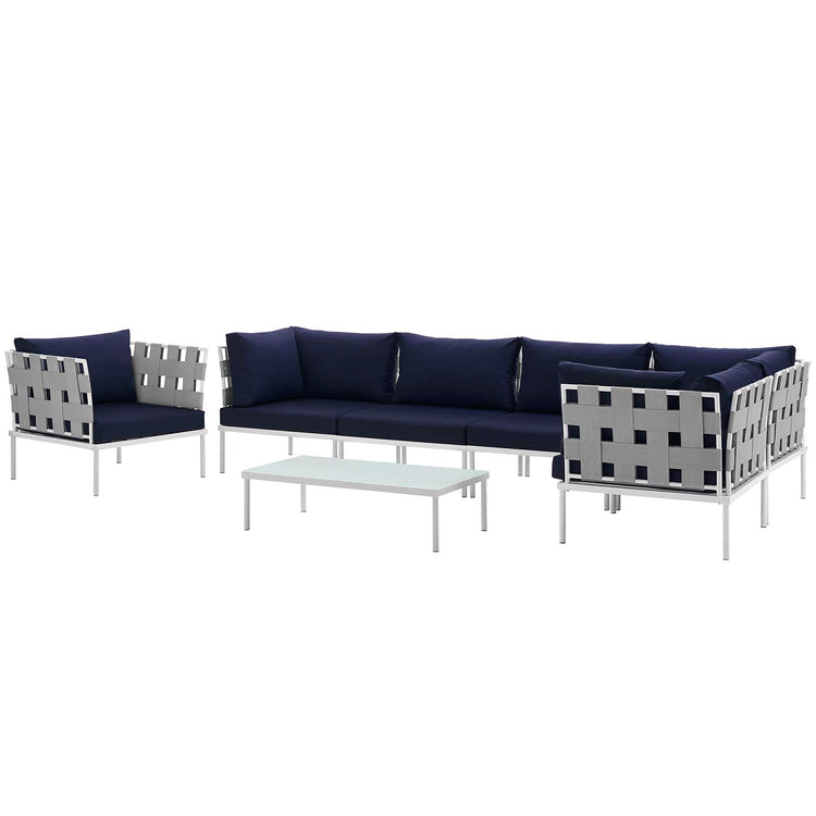 Harmony 7 Piece Outdoor Patio Aluminum Sectional Sofa Set - White Navy