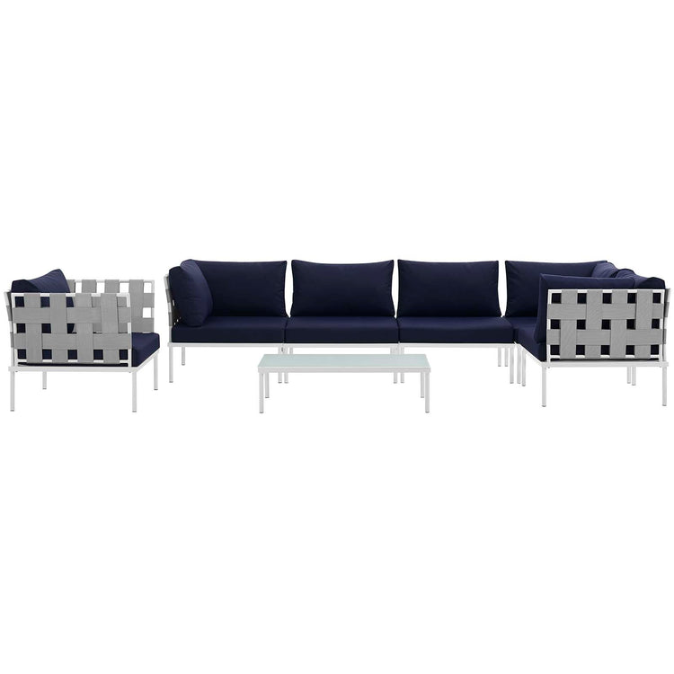 Harmony 7 Piece Outdoor Patio Aluminum Sectional Sofa Set - White Navy