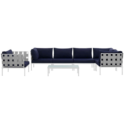 Harmony 7 Piece Outdoor Patio Aluminum Sectional Sofa Set - White Navy