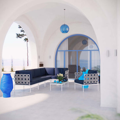 Harmony 7 Piece Outdoor Patio Aluminum Sectional Sofa Set - White Navy