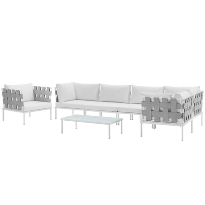 Harmony 7 Piece Outdoor Patio Aluminum Sectional Sofa Set - White White
