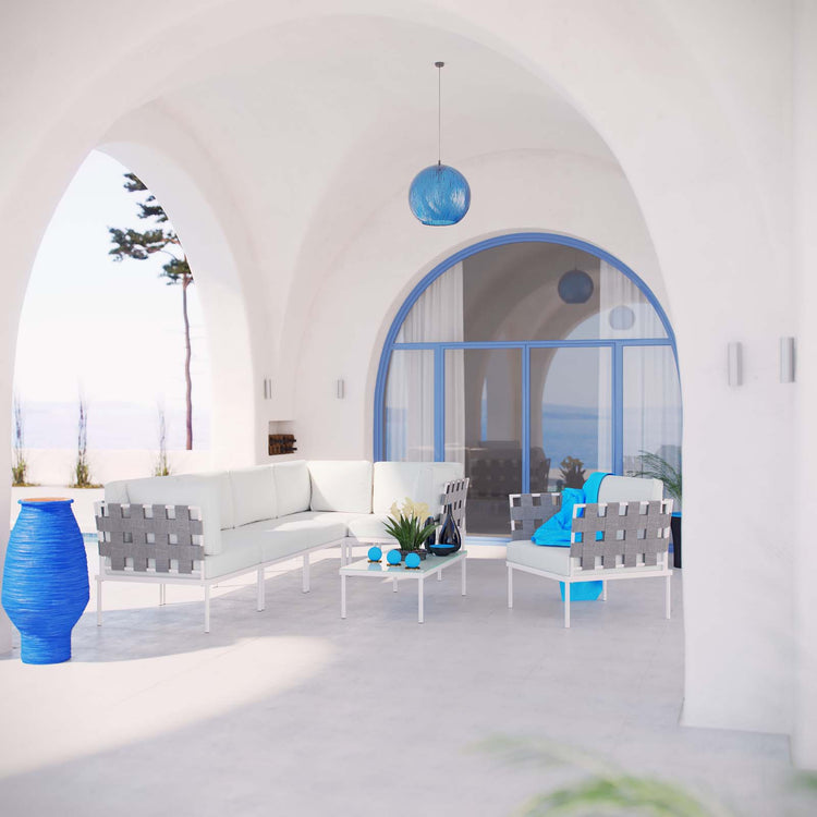 Harmony 7 Piece Outdoor Patio Aluminum Sectional Sofa Set - White White