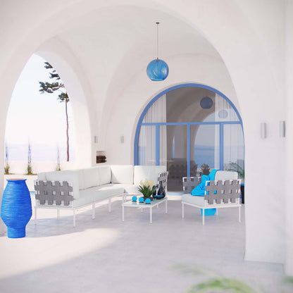 Harmony 7 Piece Outdoor Patio Aluminum Sectional Sofa Set - White White