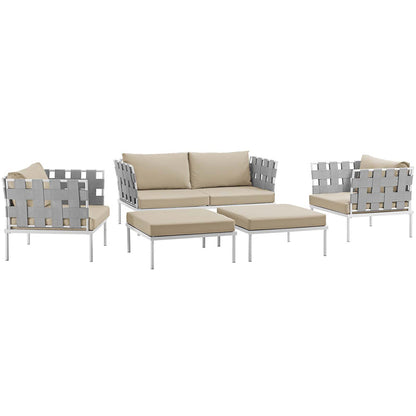 Harmony 5 Piece Outdoor Patio Aluminum Sectional Sofa Set - White Beige