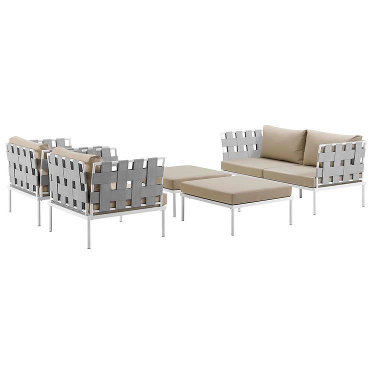 Harmony 5 Piece Outdoor Patio Aluminum Sectional Sofa Set - White Beige