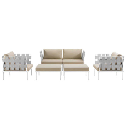 Harmony 5 Piece Outdoor Patio Aluminum Sectional Sofa Set - White Beige