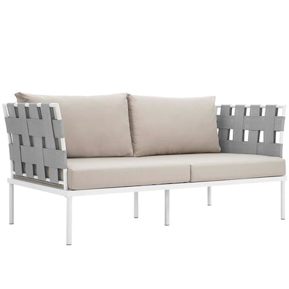 Harmony 5 Piece Outdoor Patio Aluminum Sectional Sofa Set - White Beige