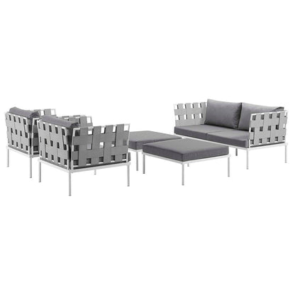 Harmony 5 Piece Outdoor Patio Aluminum Sectional Sofa Set - White Gray
