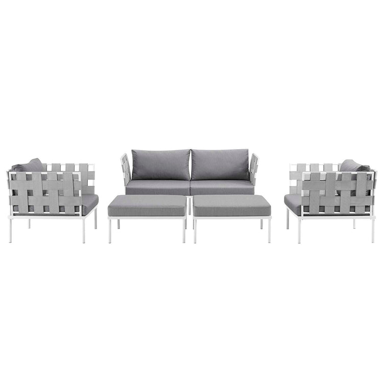 Harmony 5 Piece Outdoor Patio Aluminum Sectional Sofa Set - White Gray