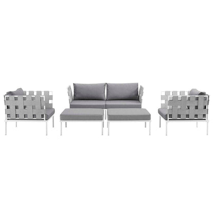 Harmony 5 Piece Outdoor Patio Aluminum Sectional Sofa Set - White Gray