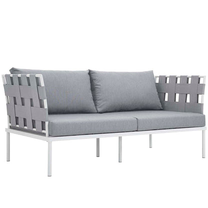 Harmony 5 Piece Outdoor Patio Aluminum Sectional Sofa Set - White Gray