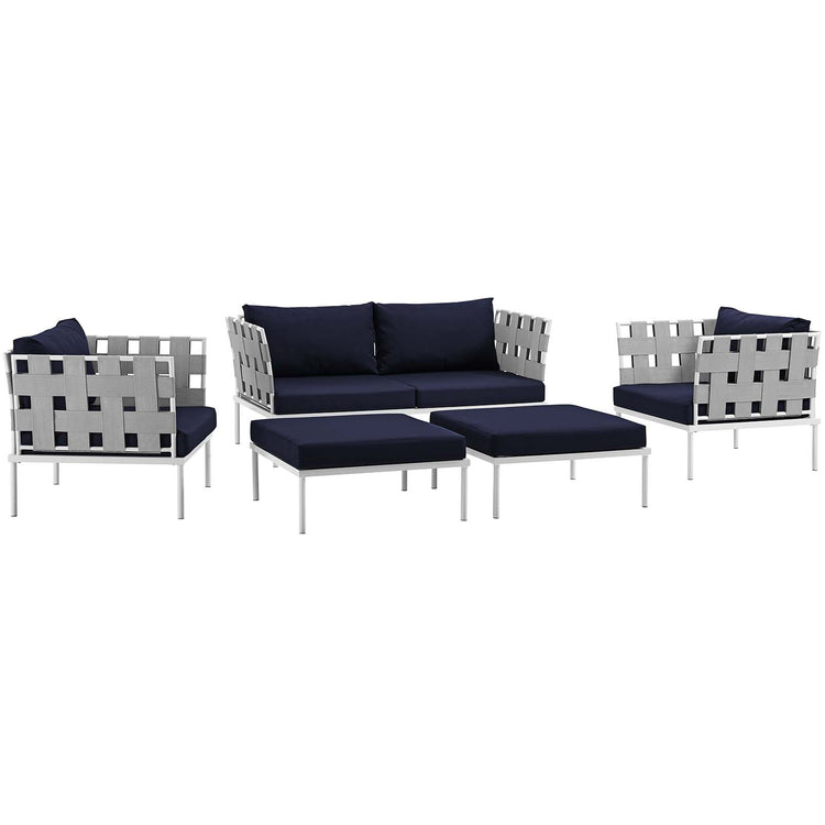 Harmony 5 Piece Outdoor Patio Aluminum Sectional Sofa Set - White Navy