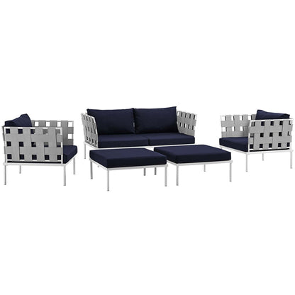 Harmony 5 Piece Outdoor Patio Aluminum Sectional Sofa Set - White Navy
