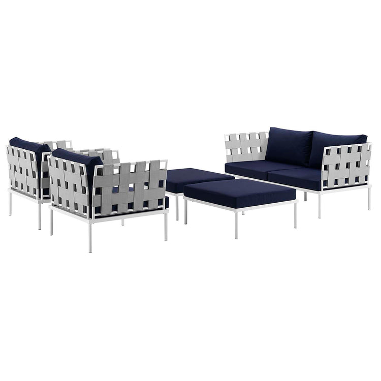 Harmony 5 Piece Outdoor Patio Aluminum Sectional Sofa Set - White Navy