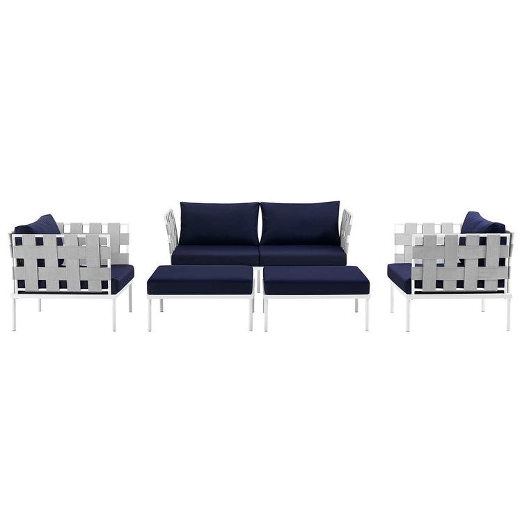 Harmony 5 Piece Outdoor Patio Aluminum Sectional Sofa Set - White Navy